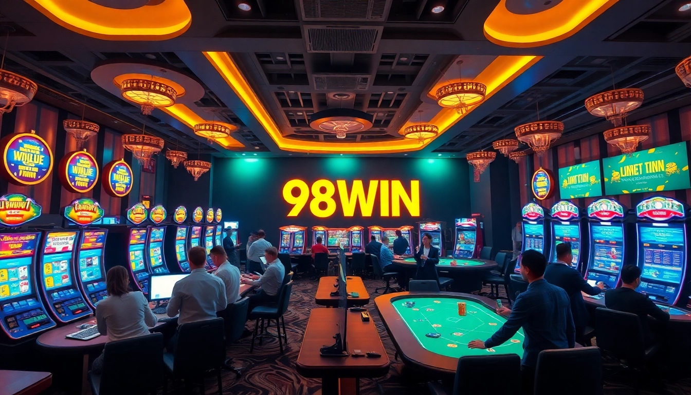 98WIN betting platform with vibrant games and professional dealers, showcasing an exciting casino atmosphere.
