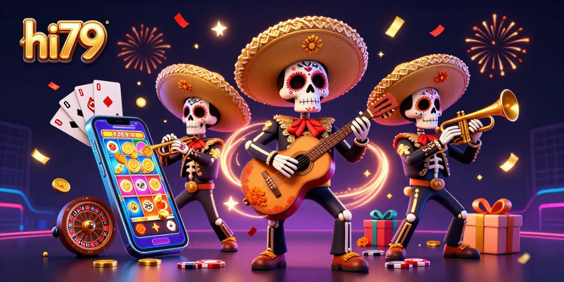 Experience the excitement of hi79 with vibrant casino elements in a festive 3D illustration.