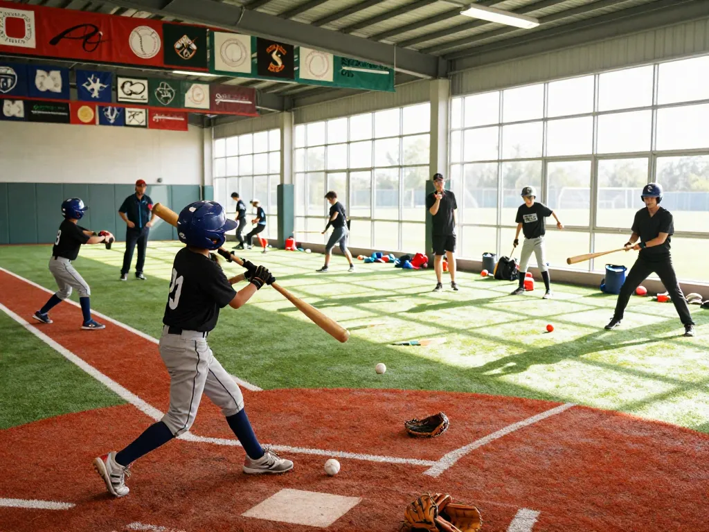 hitclub athletes training in a vibrant baseball facility during practice.