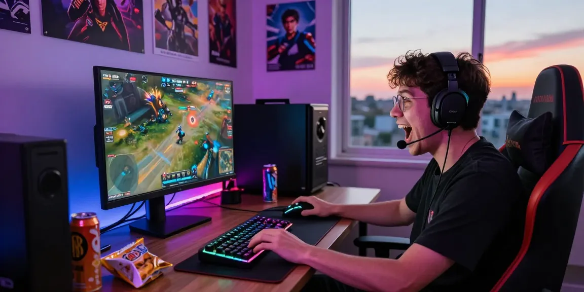 Player immersed in KOMBET168 gaming experience at home with vibrant RGB lights