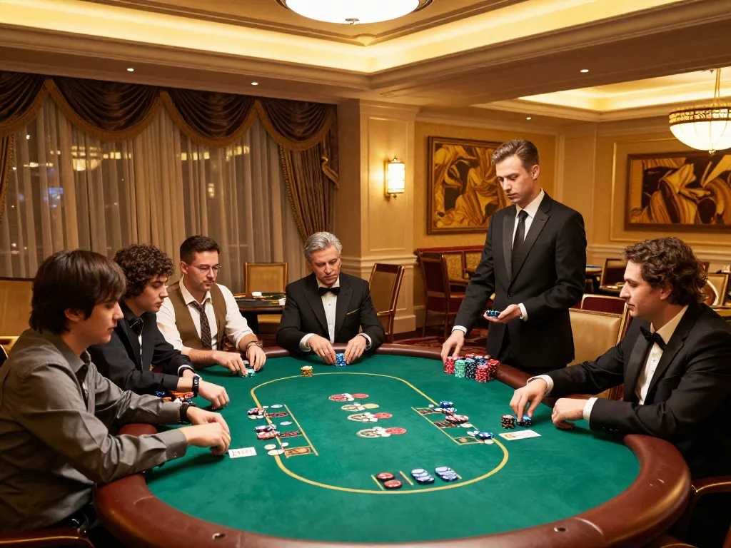 kp88 vip players winning at poker table in a high-stakes casino setting with elegant decor