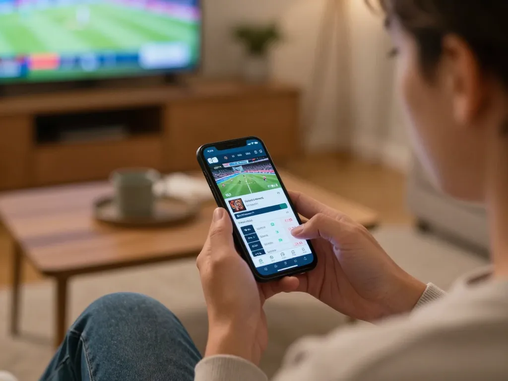 Engaging with fly88mx mobile betting app in a cozy home setting for responsible gambling.