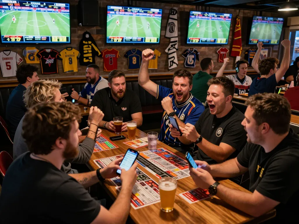Enthusiastic bettors engaging in sports betting strategies at kuwin-vn, capturing the thrill of live action.