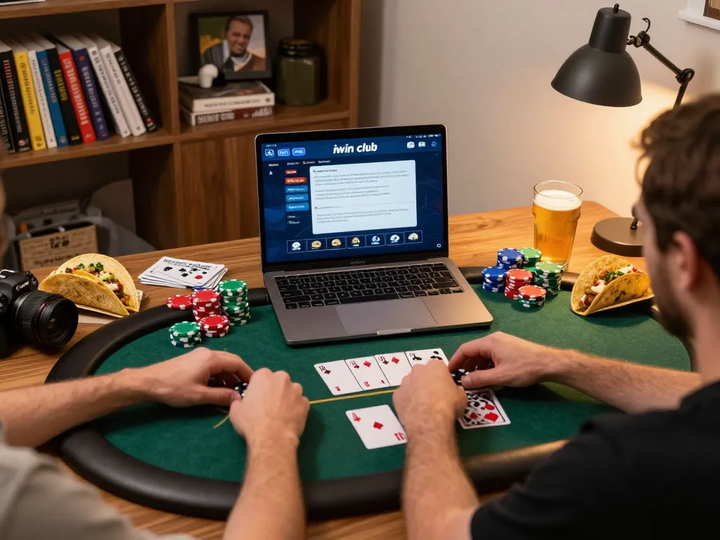 Engaging player analyzing game strategy at the iwin club online poker table