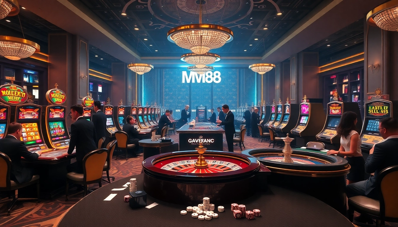 Experience the excitement of MM 88 with poker chips and roulette in a luxurious casino scene.