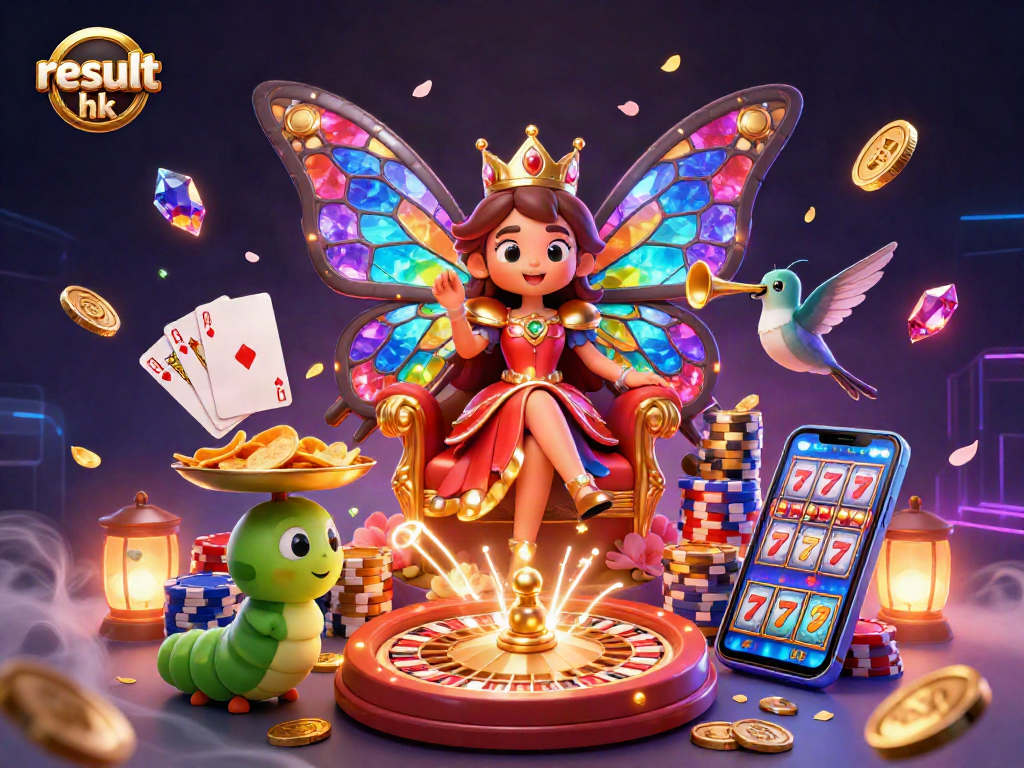 Experience thrills with result hk in a vibrant, captivating 3D casino scene featuring whimsical characters.