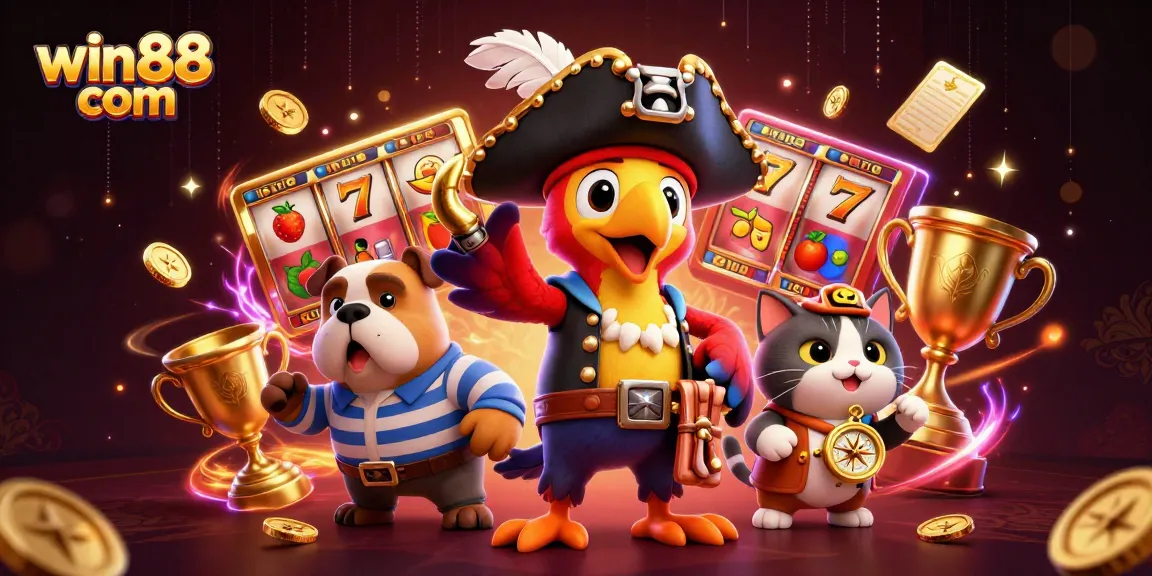 Experience thrilling wins at win88 com surrounded by vibrant casino elements in this dynamic 3D scene.