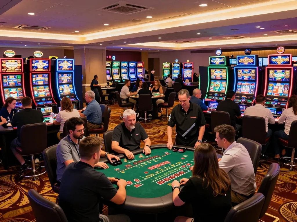 Active casino scene featuring vibrant gameplay at nhacaiuytinn with players engaged at blackjack tables