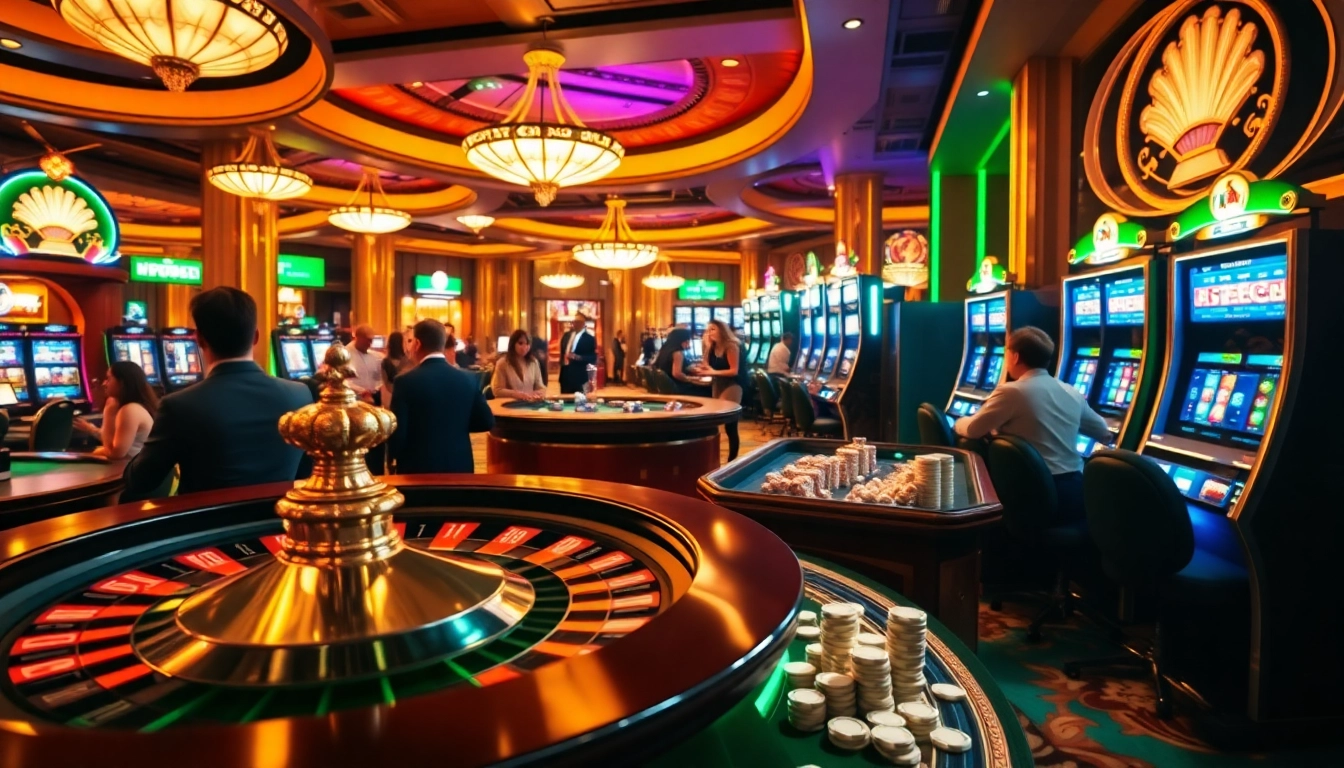 Experience thrilling gameplay at Lucky Win Casino with vibrant slot machines and poker games.