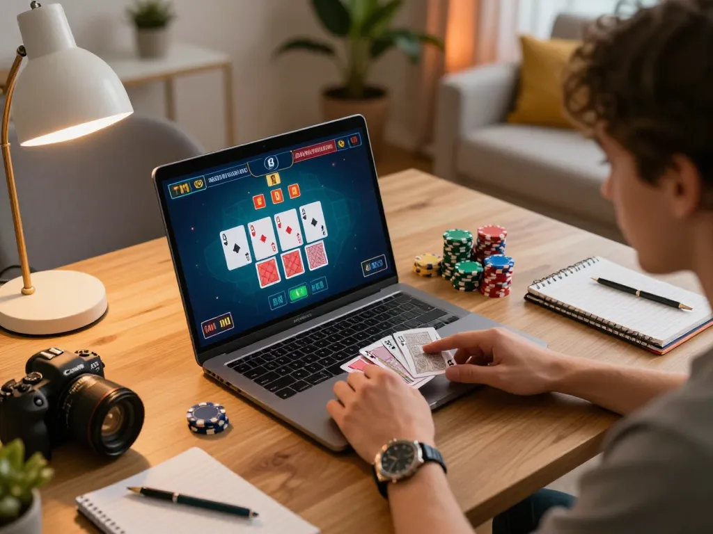 Engage in strategic gameplay at trang chủ luck8 with an exciting online blackjack session on a laptop, showcasing relaxation and focus