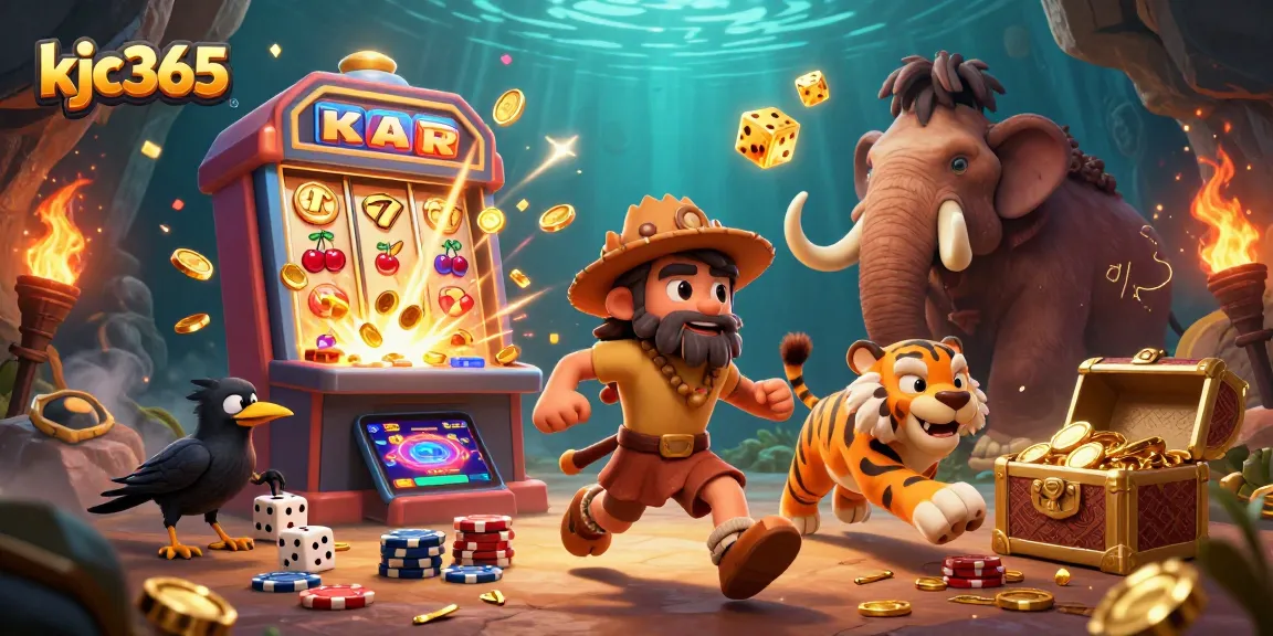 Win big at kjc365 with thrilling slots and colorful casino adventures in a dynamic illustration.