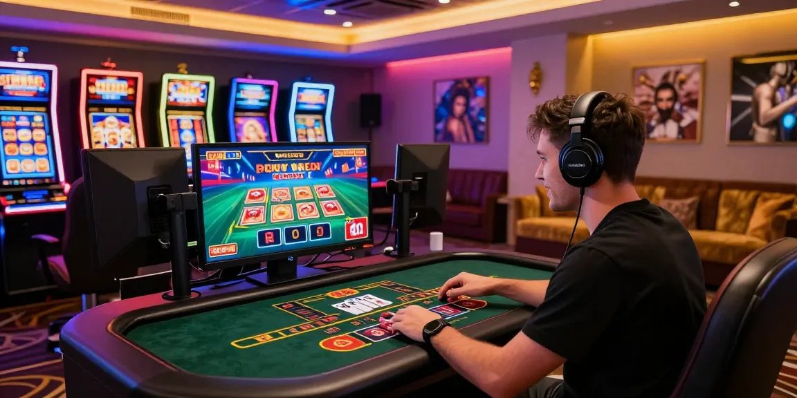 Player enjoying non UK casinos on https://ghsc.co.uk with vibrant online gaming atmosphere.