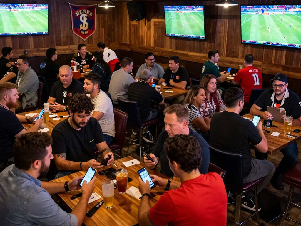 Betting on kèo nhà cái 5 while enjoying live sports at a lively bar with fans engaged.