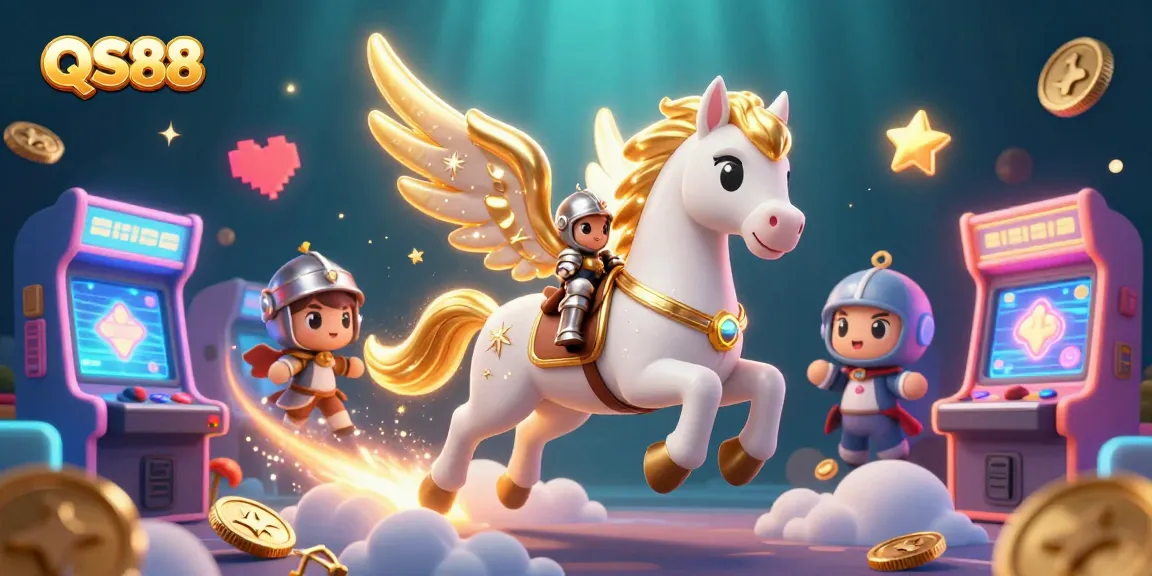Engage with the exciting QS88 casino universe, featuring a celestial horse and gaming elements