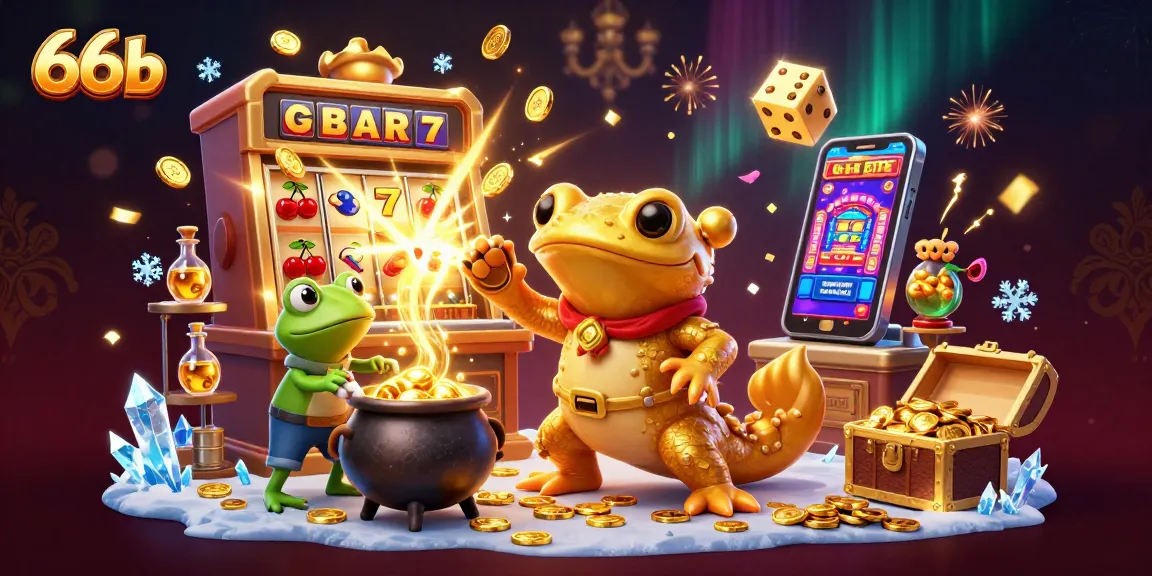 66b visualizes a vibrant casino scene with golden elements and lively characters in action.