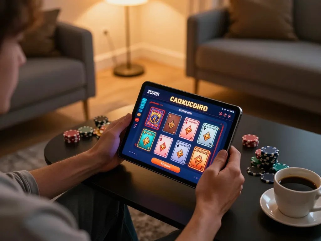 Player enjoying a thrilling online gaming experience on Zowin casino platform, showcasing exciting card and slot games.