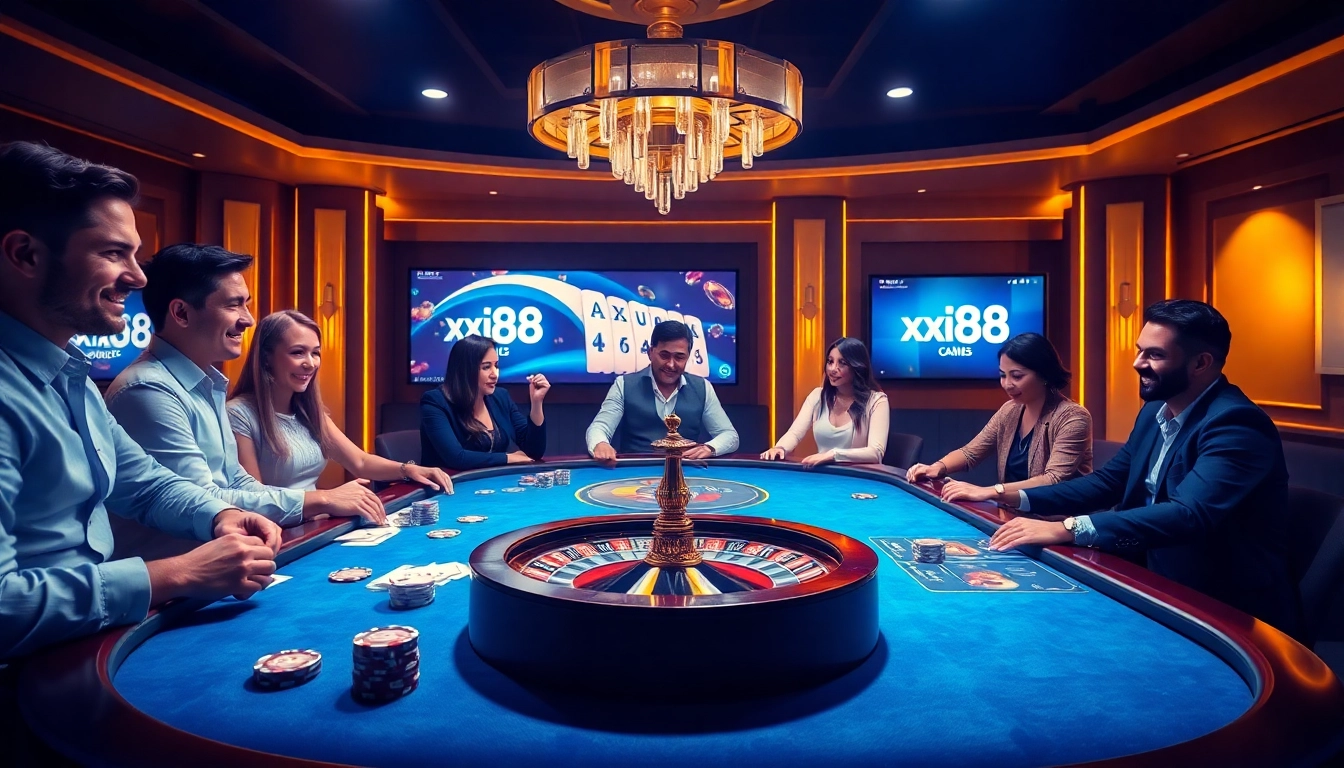 Exciting gambling scene at xin88 casino, showcasing poker chips and roulette wheel.