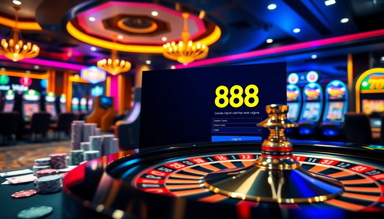 Engaging casino scene depicting the 888p đăng nhập interface with vibrant gambling elements.