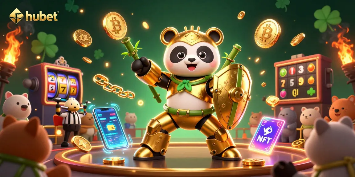 Experience the excitement of hubet casino with a vibrant 3D mech-suit panda and dynamic gambling elements.