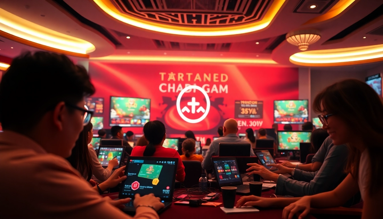 Exciting online gaming scene at topgamebaidoithuong.mx featuring popular card games like Tiến Lên and Baccarat.