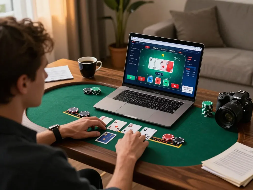 Player engaging with live dealer blackjack on 98win1, showcasing a cozy yet professional home gaming atmosphere.