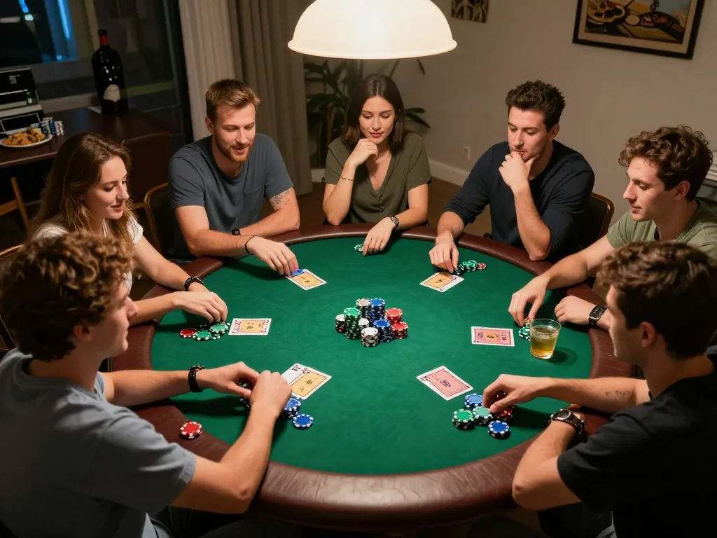 Poker night at home with friends showcasing https://123bz.uk.net/ thrilling gameplay, excitement, and camaraderie around the table.
