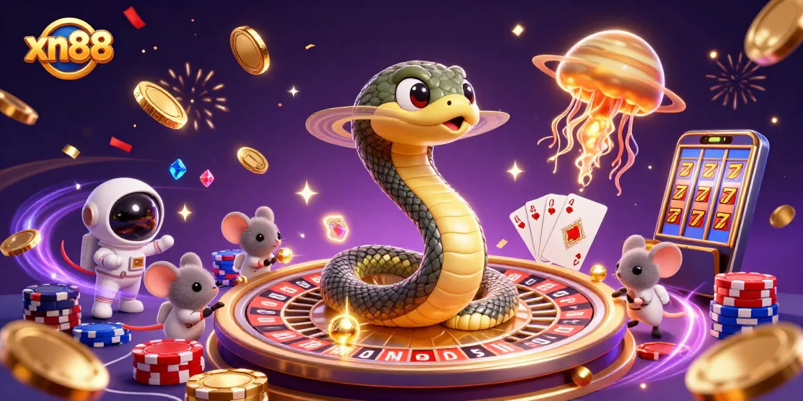 Engage with exciting gambling fun at xn88, featuring vibrant casino elements and cosmic characters.