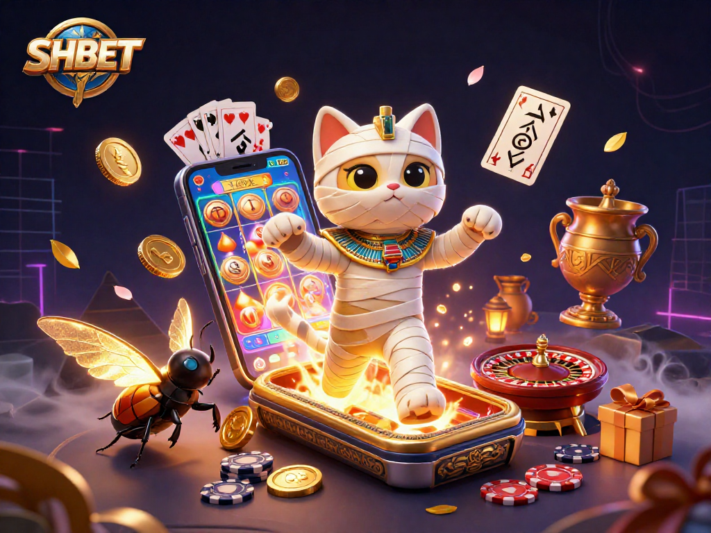 Experience the excitement of SHBET with a vibrant 3D casino scene featuring dynamic gaming elements and engaging characters.