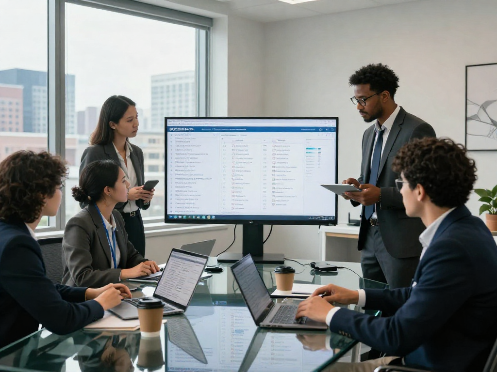 Real estate agents collaborating around IDXSTAR property analytics in a modern office