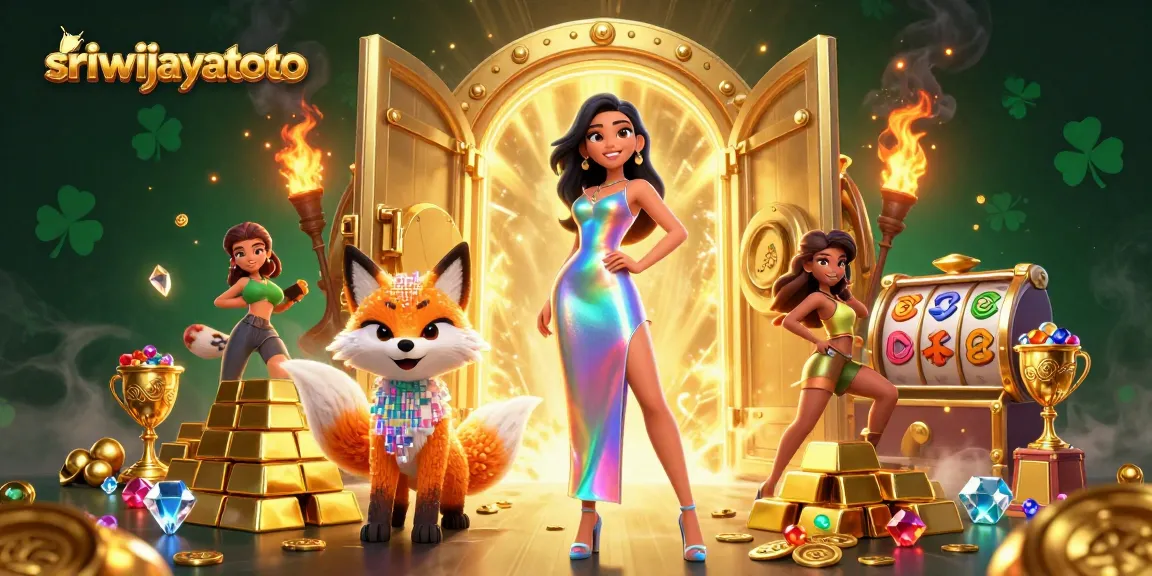 Winning with sriwijayatoto at a vibrant casino scene featuring rich treasures and dynamic slot reels.