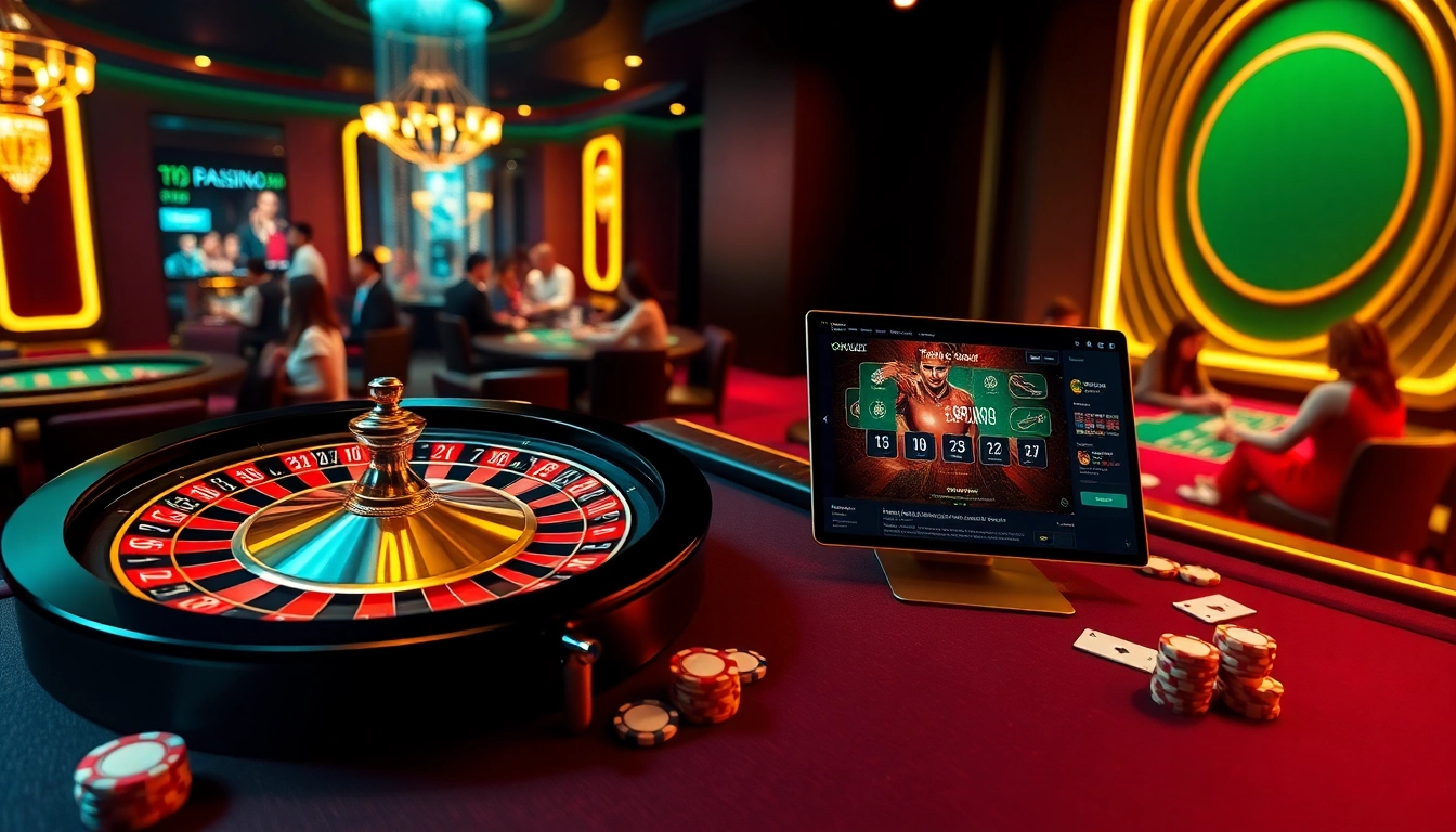 Experience the excitement of gambling at Trang chu daga with vibrant casino visuals featuring roulette and poker.