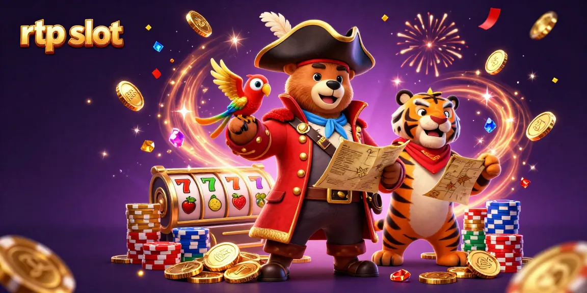 Engage with the vibrant rtp slot scene showcasing a pirate bear, tiger, and thrilling slot action!