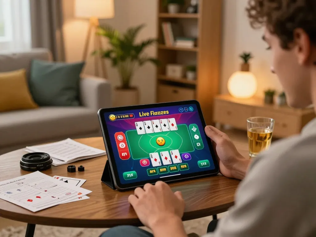 Player engaging in ok365 live blackjack online, with strategy notes and warm home vibes.