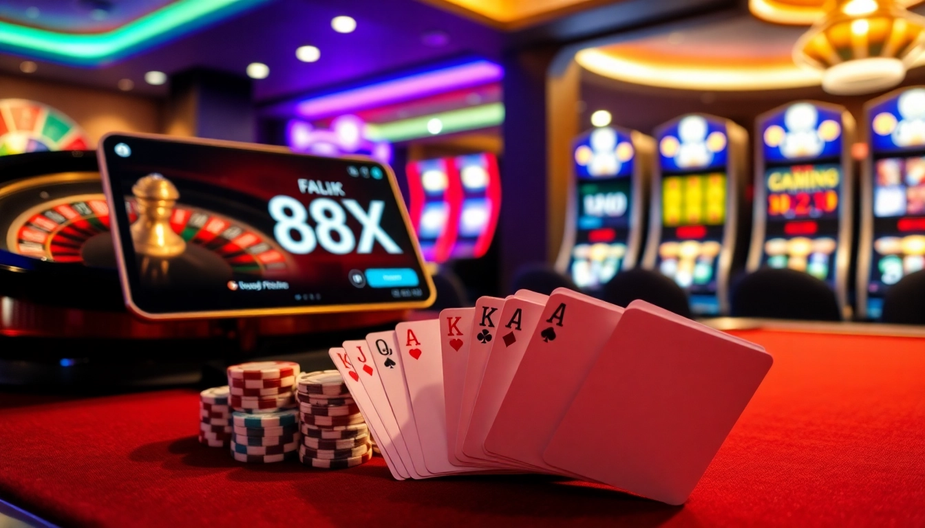 Experience the excitement of the 88XX app with vibrant casino visuals showcasing roulette and cards.