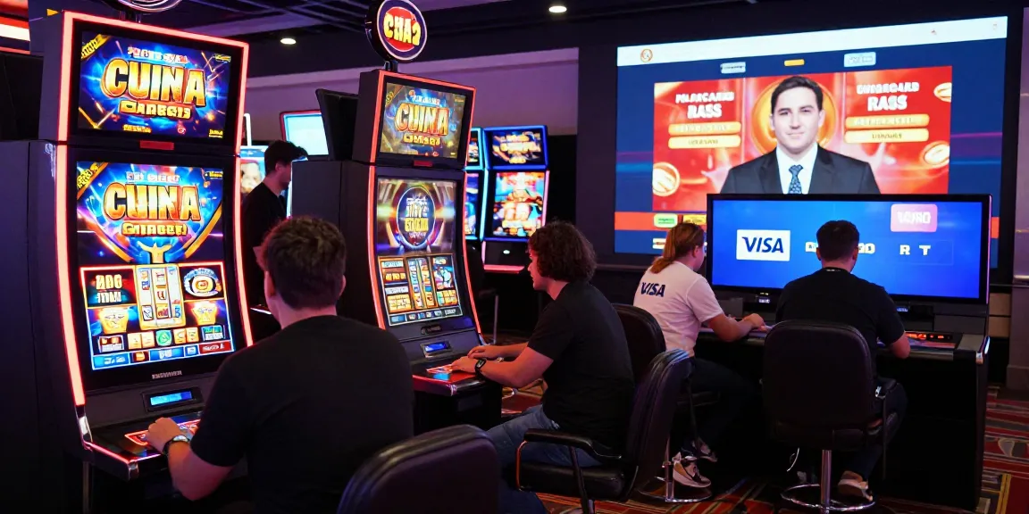 Players enjoying online credit card casinos, engaging with vibrant slot machines and live dealers.