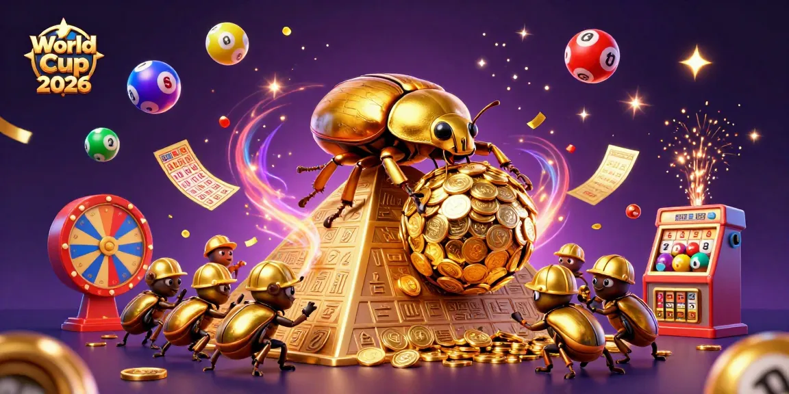 Experience World Cup 2026 with festive golden symbols and vibrant lottery elements creating excitement.