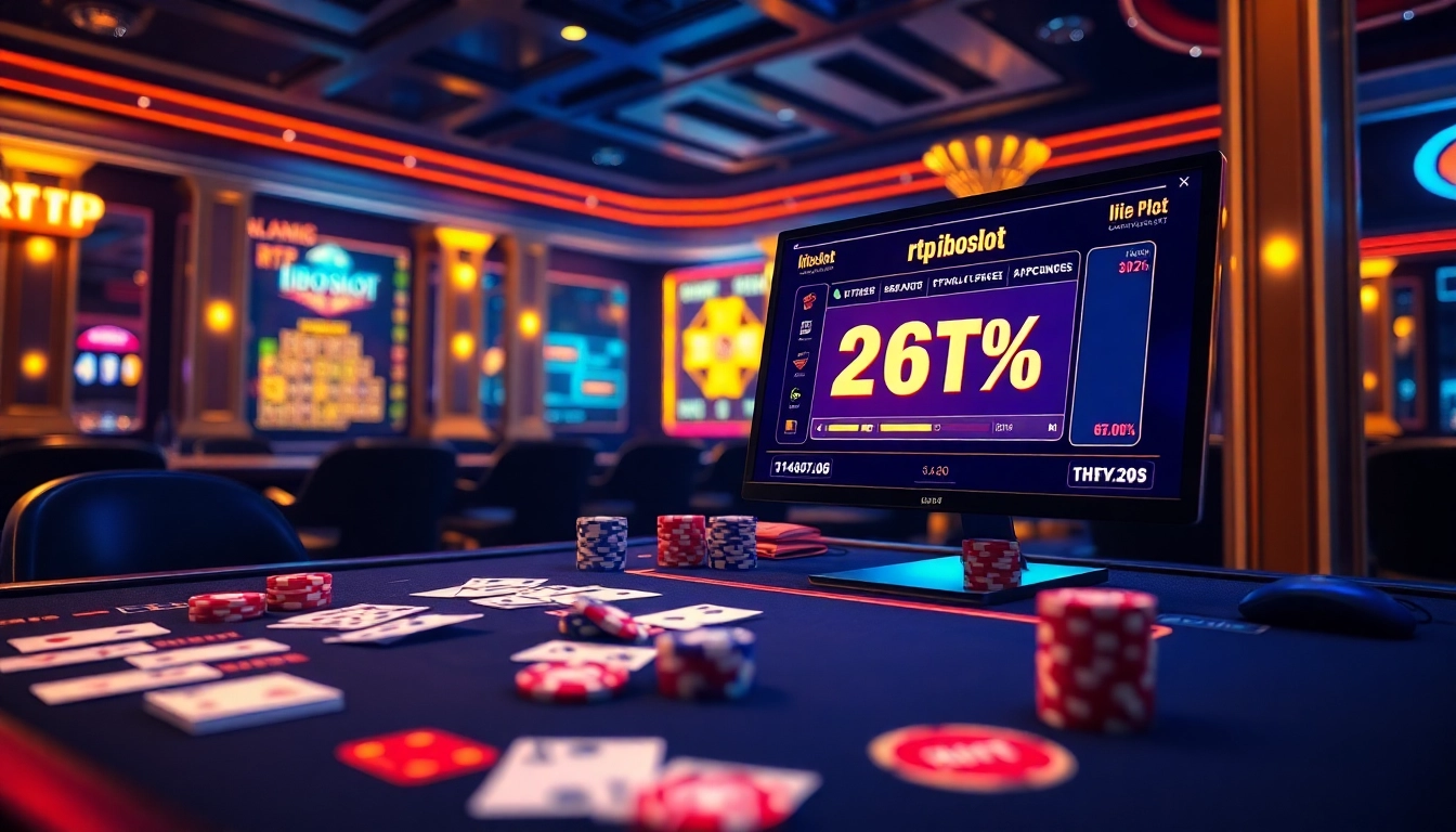 Experience the thrill of rtp iboslot with vibrant online gaming elements showcased in a luxurious casino atmosphere.