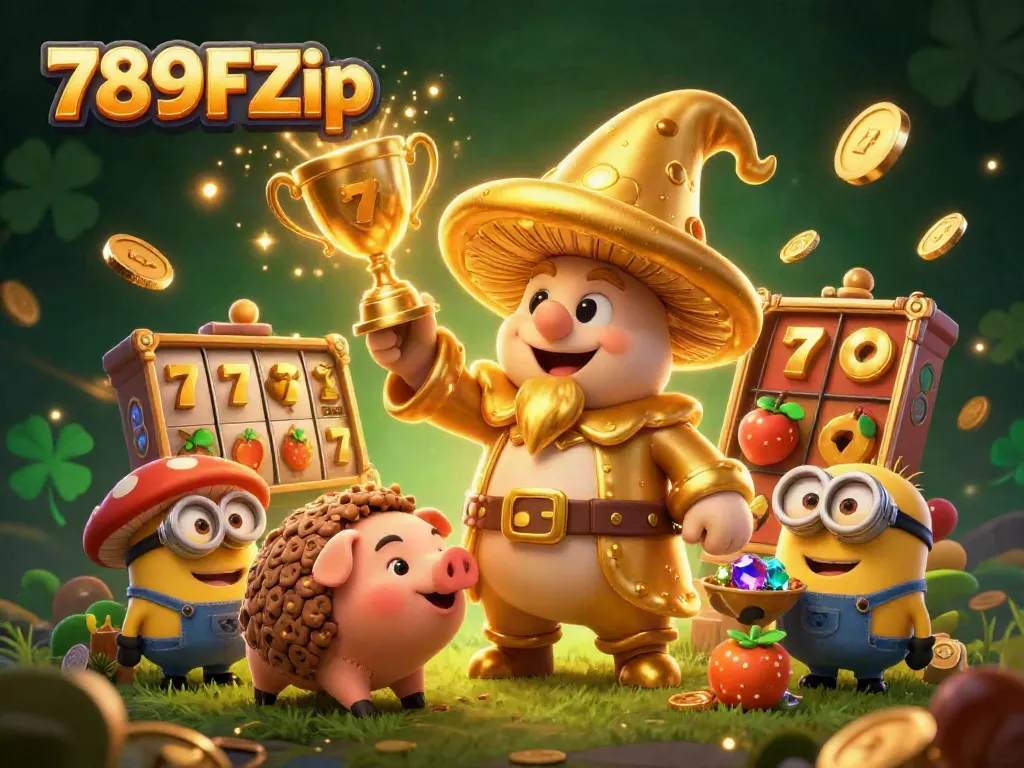 Engage in thrilling gameplay with 789F Zip, featuring dynamic slot reels and golden magic elements.