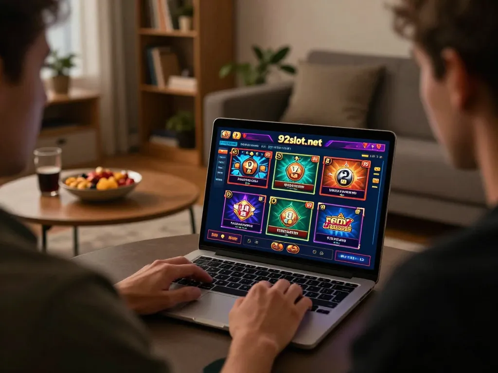 Player interacting with casino game interface on 92slot.net, showcasing engaging online gambling experience.