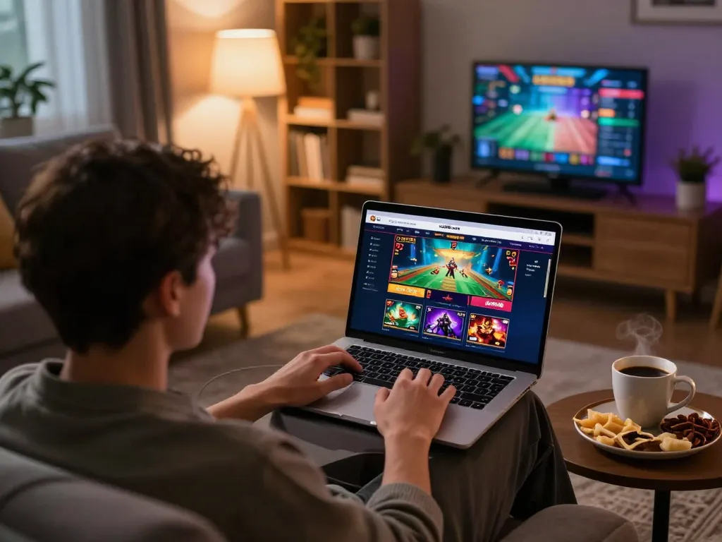 Engaged player enjoying games on uu88.com in a cozy home setting, highlighting online gambling fun.