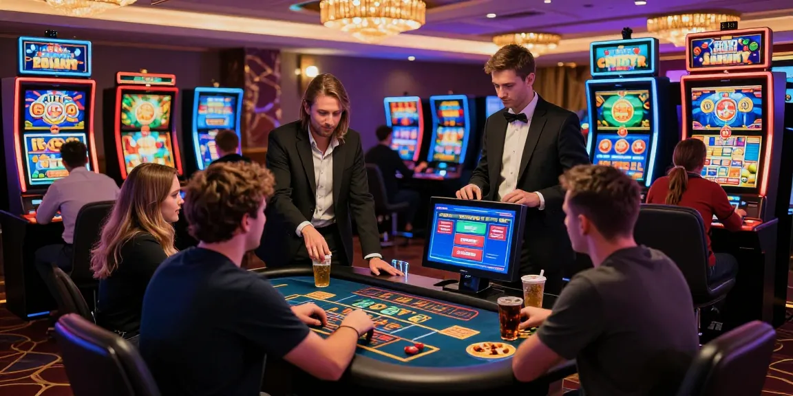 Engaging scene of players at mastercard casinos, showcasing excitement and vibrant atmosphere with gaming tables and slot machines.