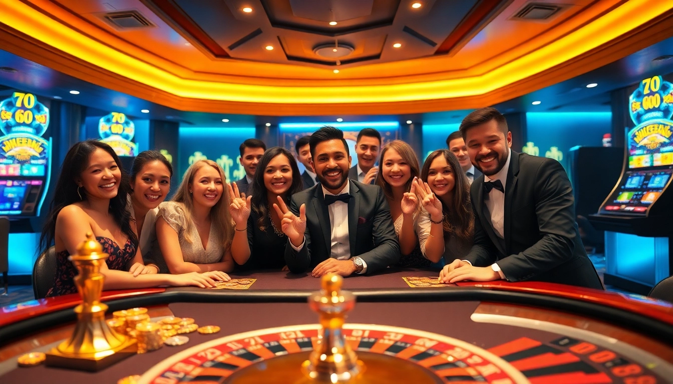 Engaging casino scene at https://five88.za.com/ showcasing poker excitement and vibrant slot machines.