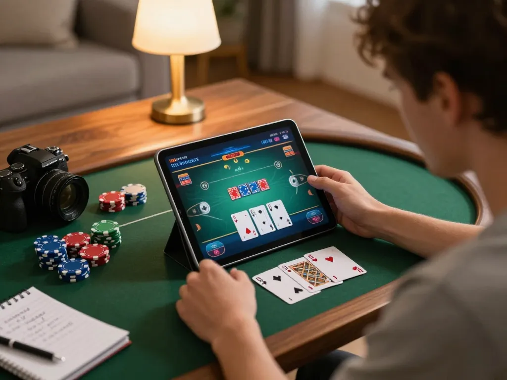 Engaging poker gameplay on a tablet, showcasing 789clubgo for responsible gambling at home