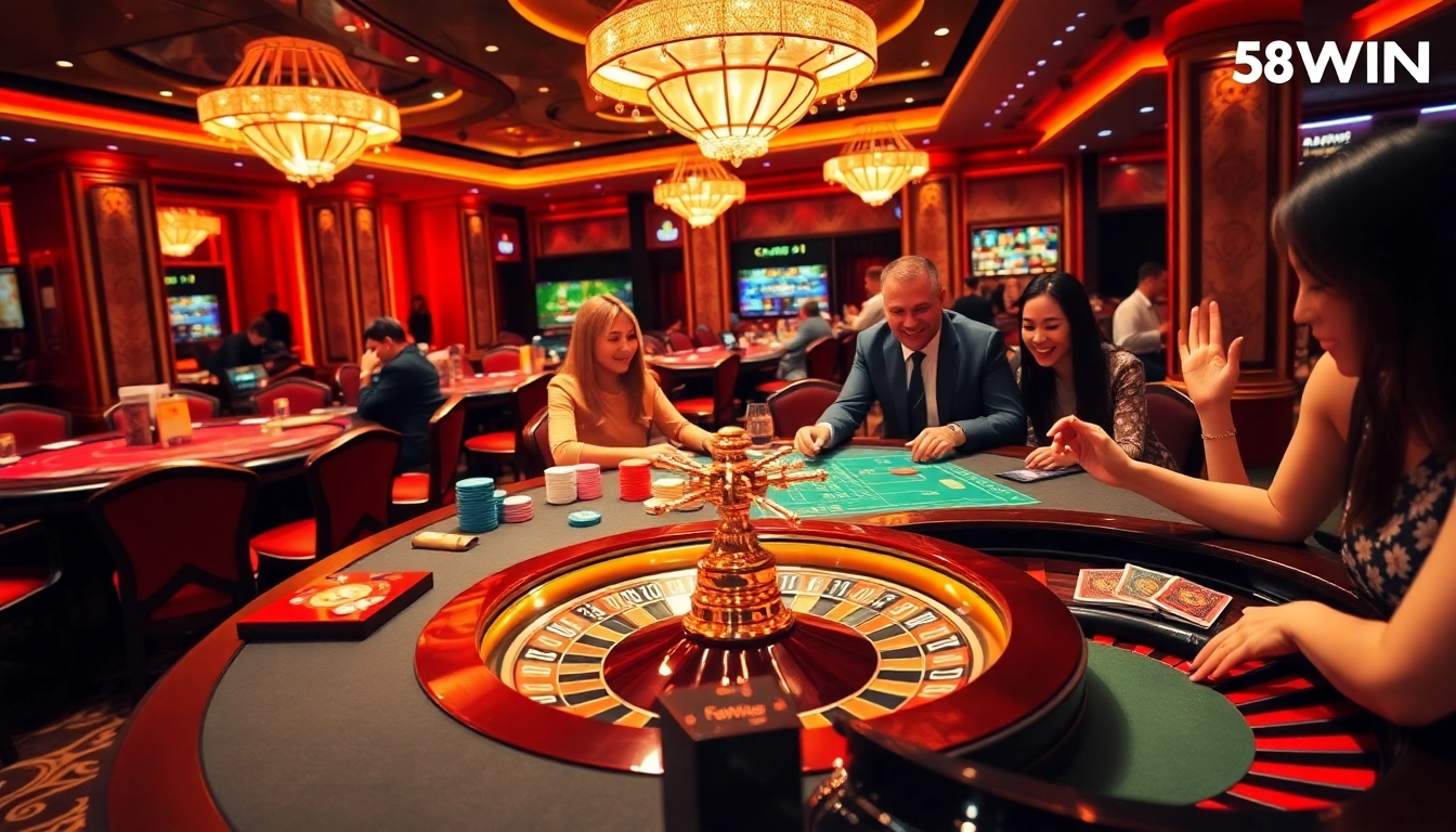Experience the thrilling atmosphere at 58WIN with vibrant casino tables and exciting games.