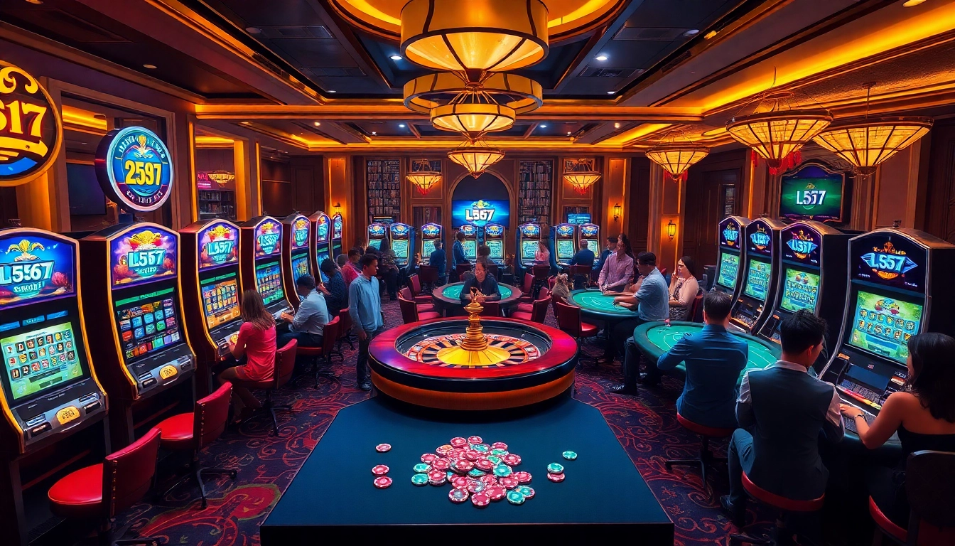 L567 casino players enjoy vibrant slot machines and roulette in a luxury atmosphere.