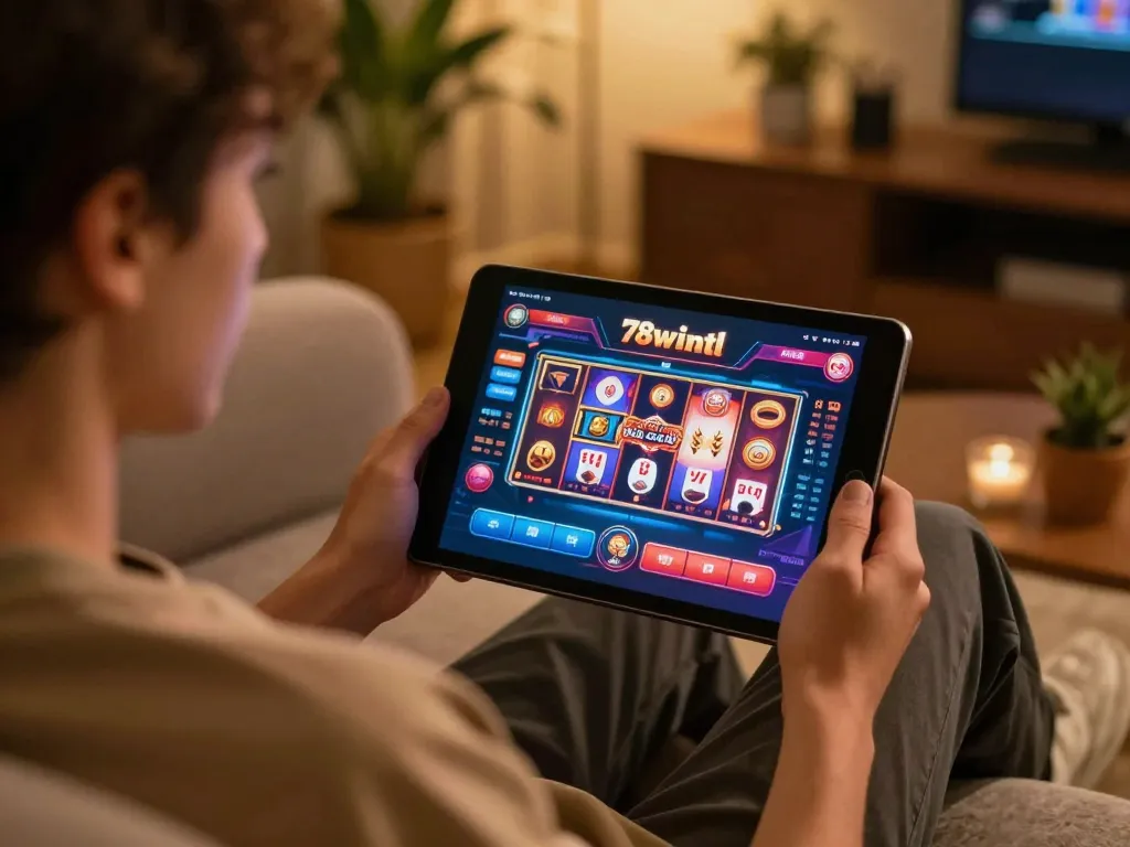 Engaging with the 78wintl casino platform while enjoying home entertainment and gaming.