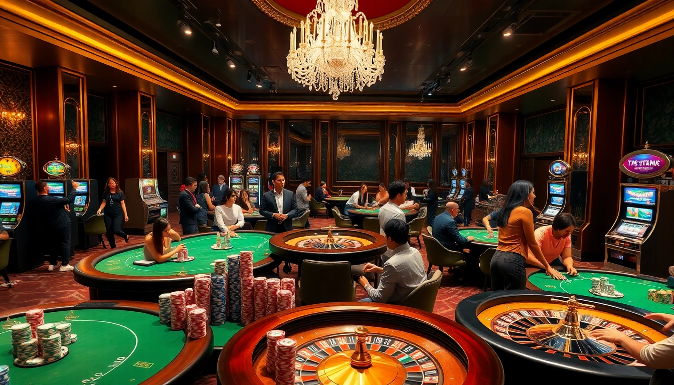Players enjoying high-stakes games at 789 club casino, showcasing poker chips and slot machines.