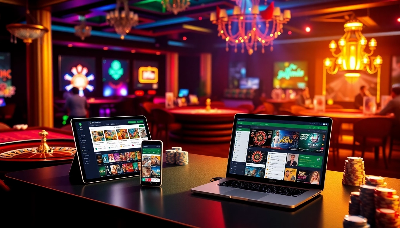 Dynamic casino atmosphere illustrating vin777.gb.net's diverse gaming options and vibrant betting environment.