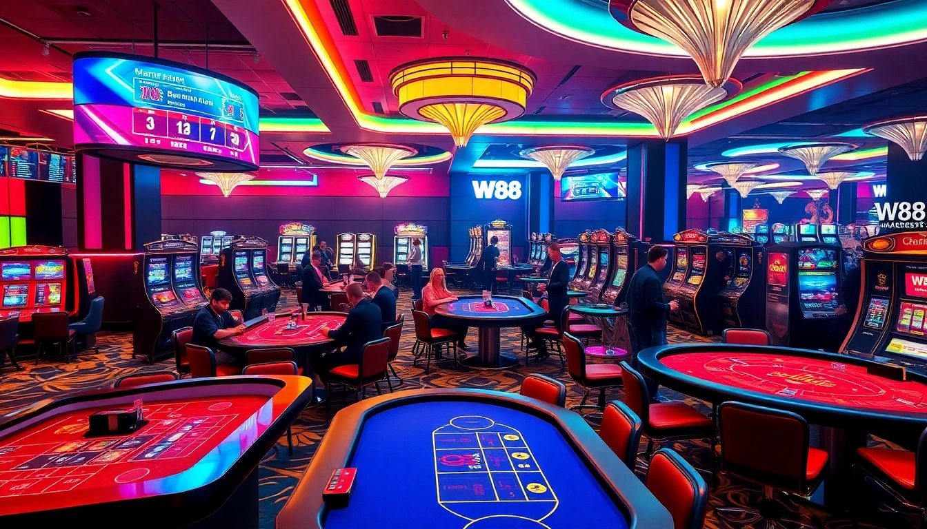 Exciting online casino scene at w88.nyc with Baccarat and Blackjack tables.