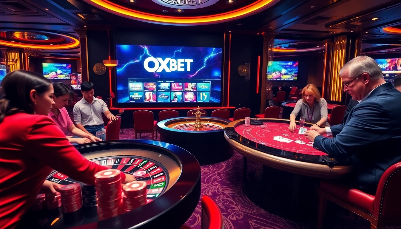 Betting excitement at OXBET with vibrant casino tables and colorful chips.